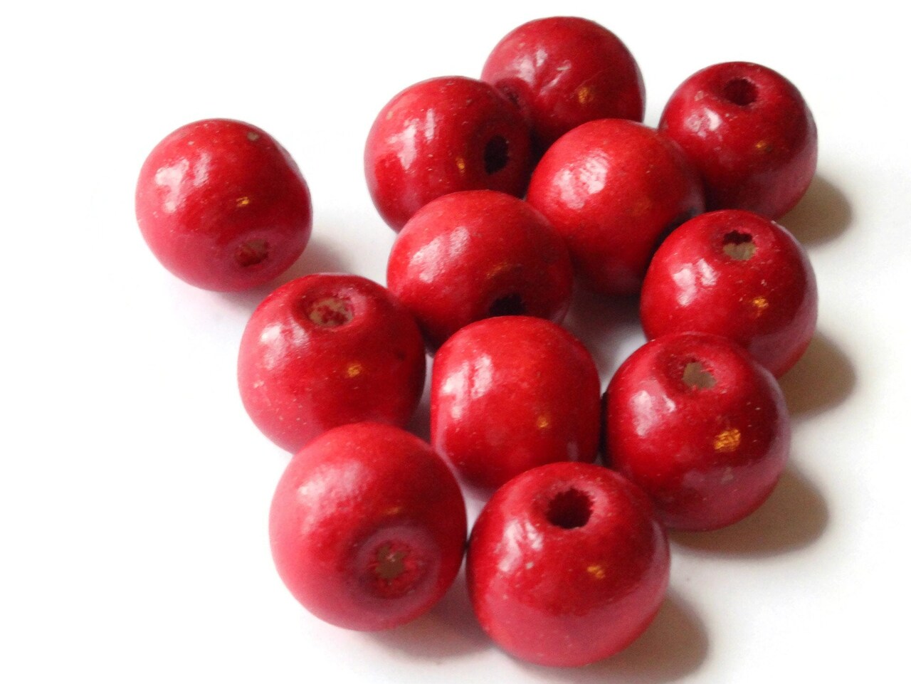 12 19mm x 17mm Round Red Wood Beads Wooden Ball Beads Macrame Beads Large Hole Beads